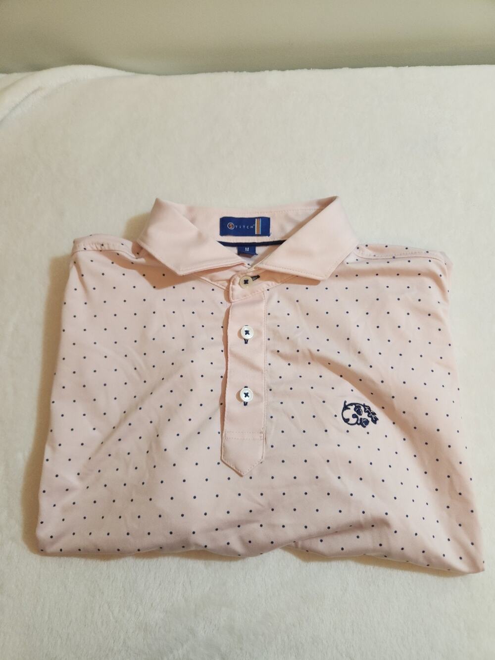 Stitch Polo Shirt Mens Medium Pink Polka Dot Short Sleeve Golf Preppy Athleisure